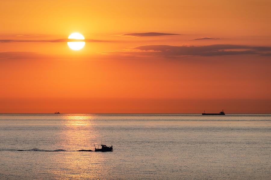 Sunset Photograph - Sunset In The Ocean With Soft Waves by Ivan Kmit