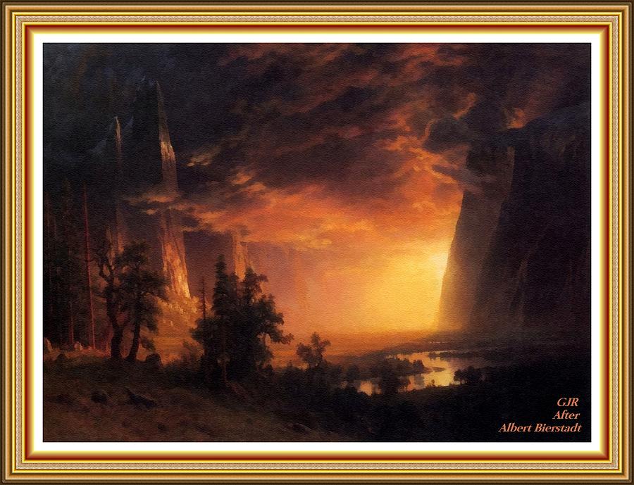 Sunset In The Yosemite Valley After The Original Painting By Albert Bierstadt L A S With Printed Fr Digital Art By Gert J Rheeders