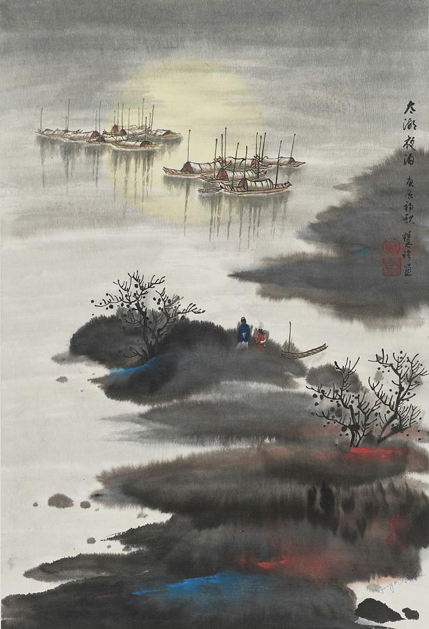 Moonrise on Taihu Lake Painting by Jenny Sanders