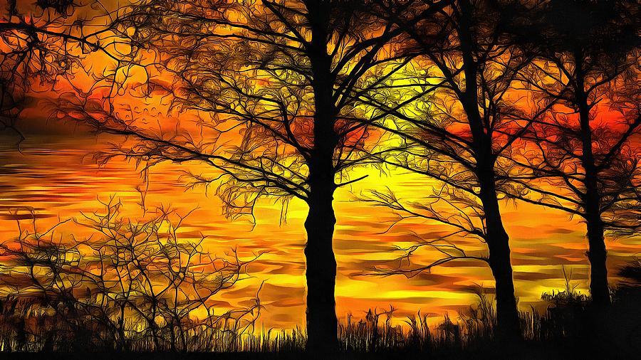 Sunset Lake Painting by Harry Warrick