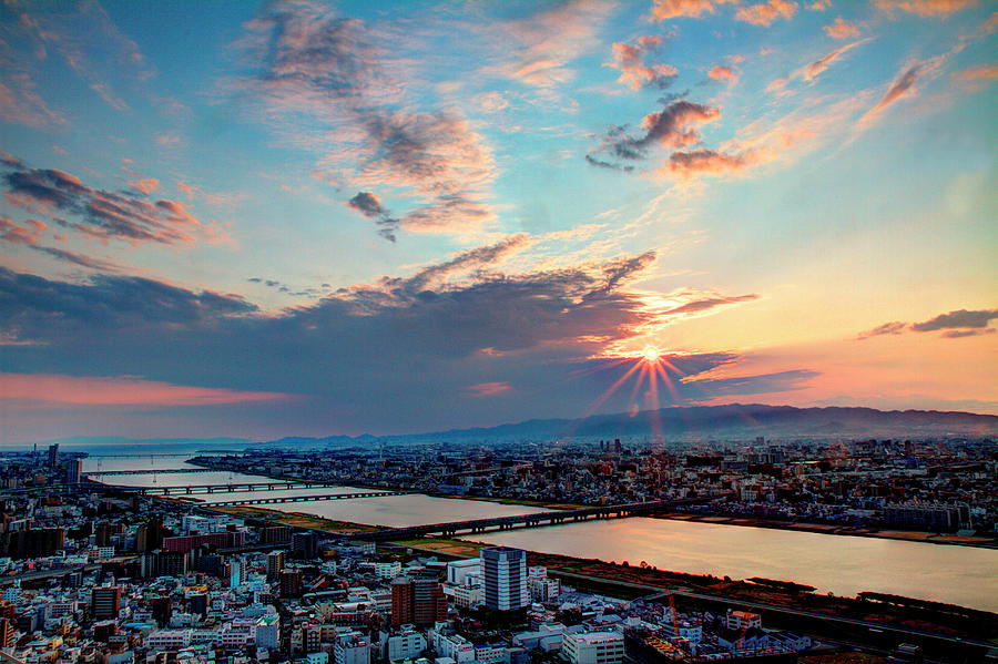 Sunset Light And Sky Upon Osaka Bay - Photograph by Michaël Ducloux