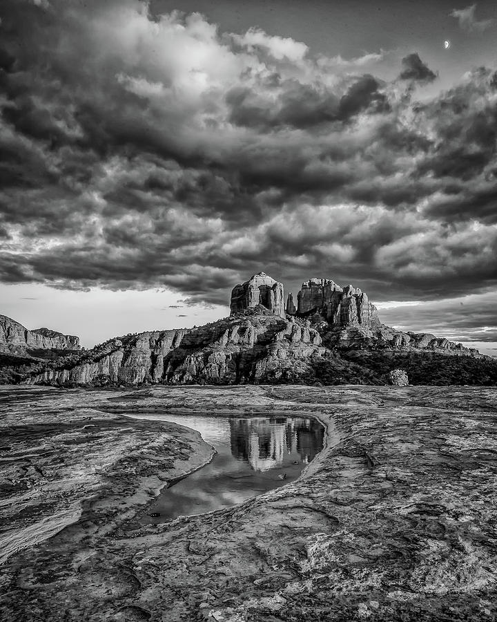 Sunset Light on Cathedral Rock, B and W Photograph by William Christiansen