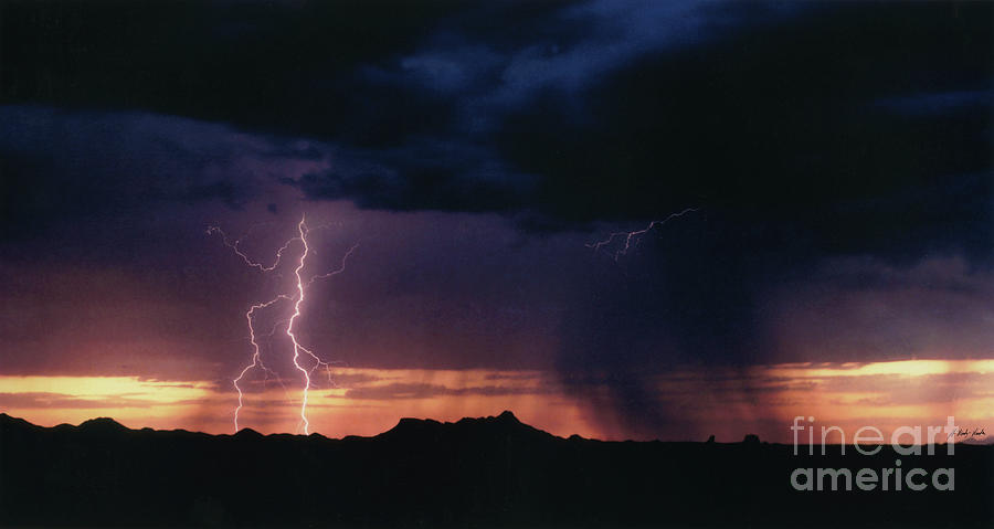 Sunset Lightning-Signed Photograph by J L Woody Wooden
