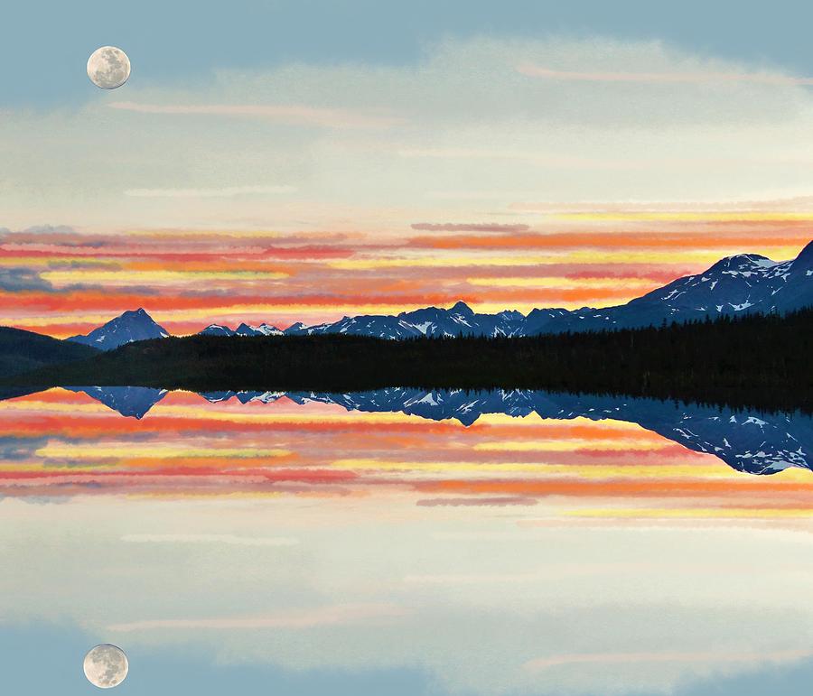 Sunset Full Moon over Alaska Mixed Media by Joan Stratton