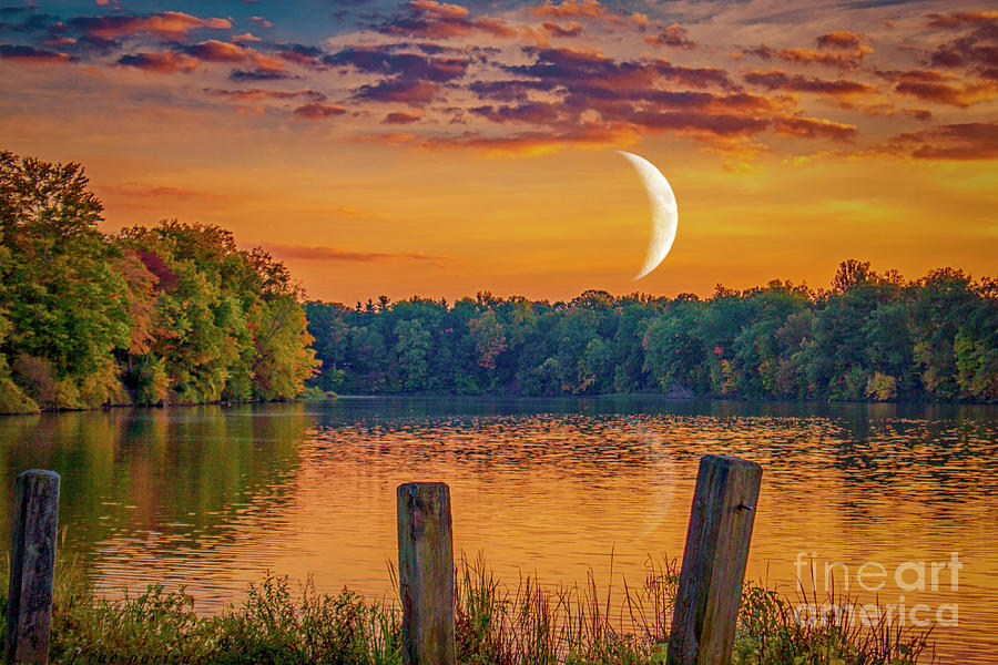 Sunset Moon Over Lake Newport Photograph