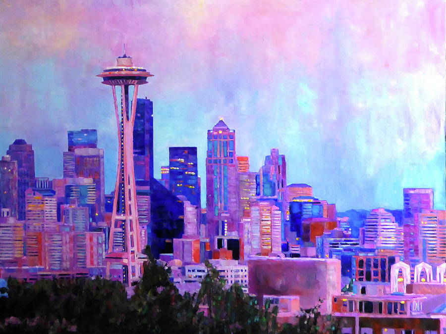 Sunset of Seattle Mixed Media by Sarah Ghanooni