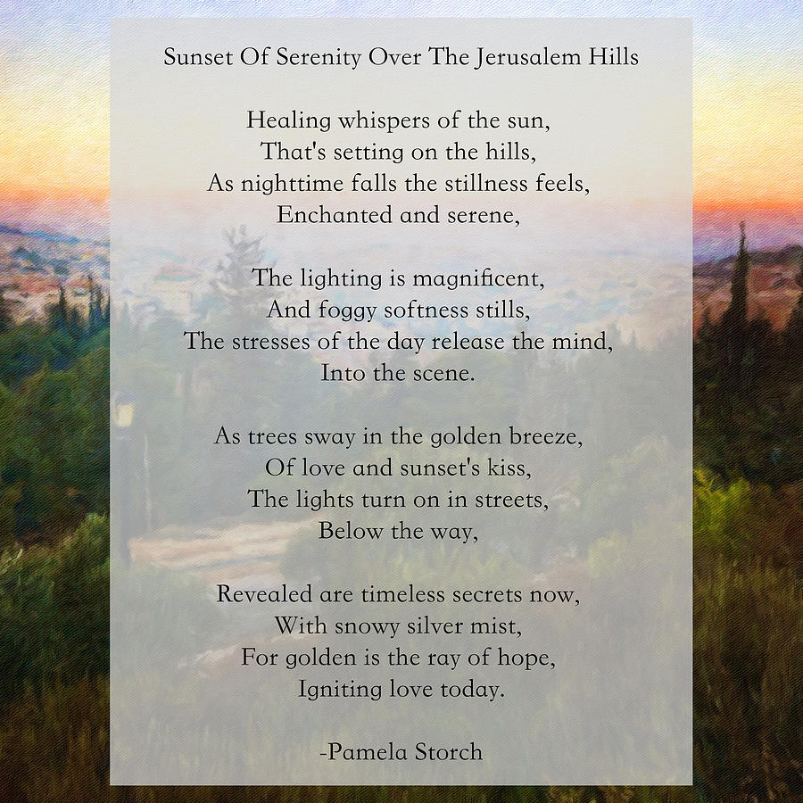 Sunset Digital Art - Sunset Of Serenity Over The Jerusalem Hills Poem by Pamela Storch
