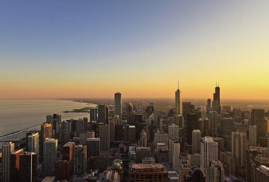 Sunset On Chicago Skyline Photograph by Brian Eden