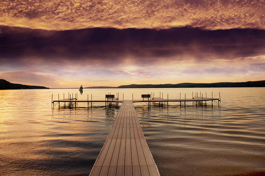 Landscape Photograph - Sunset On Crystal Lake, Beulah, Michigan 13-color by Monte Nagler