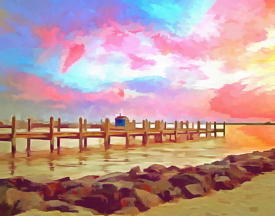 Sunset On Dewey Bay Painting Mixed Media