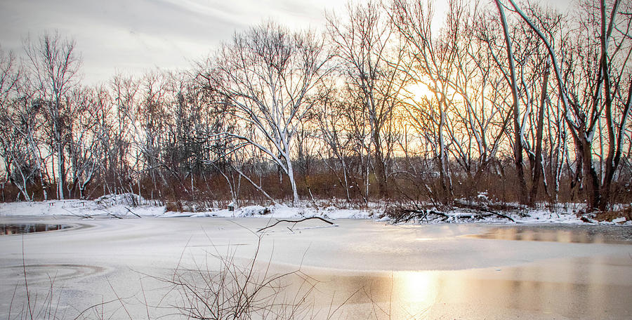 Sunset on Frozen Pond Photograph by Ira Marcus