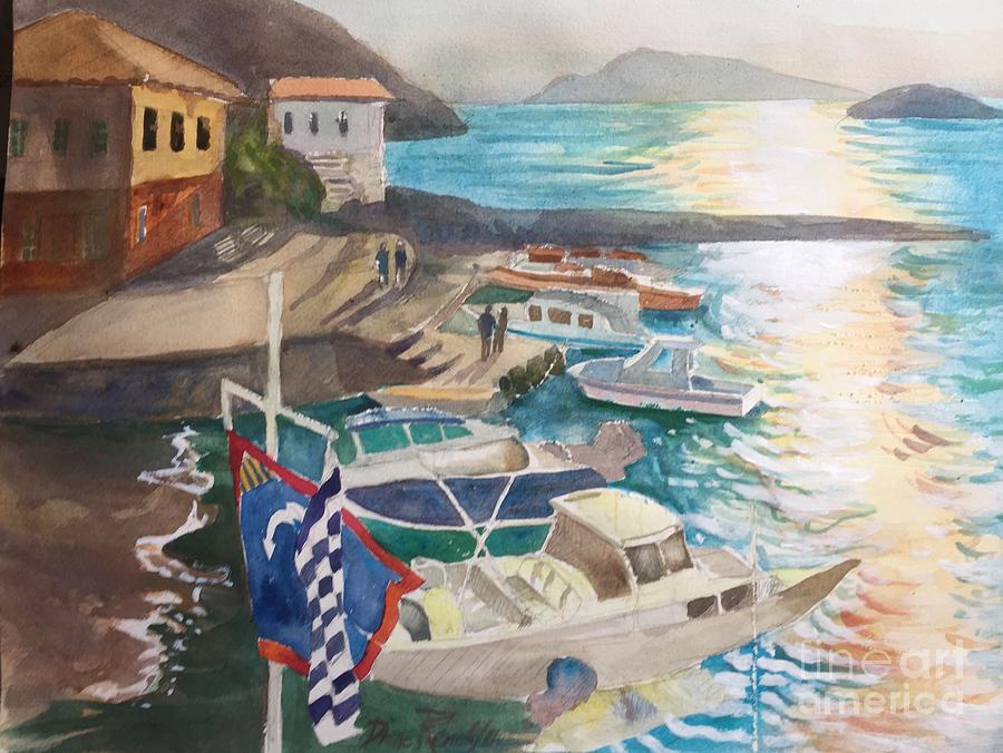 Sunset on Greek Island Painting by Diane Renchler