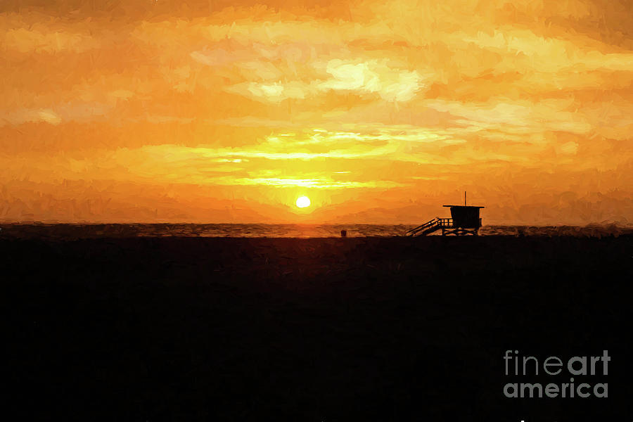 Sunset on Hermosa Beach - digital painting Photograph by Scott Pellegrin