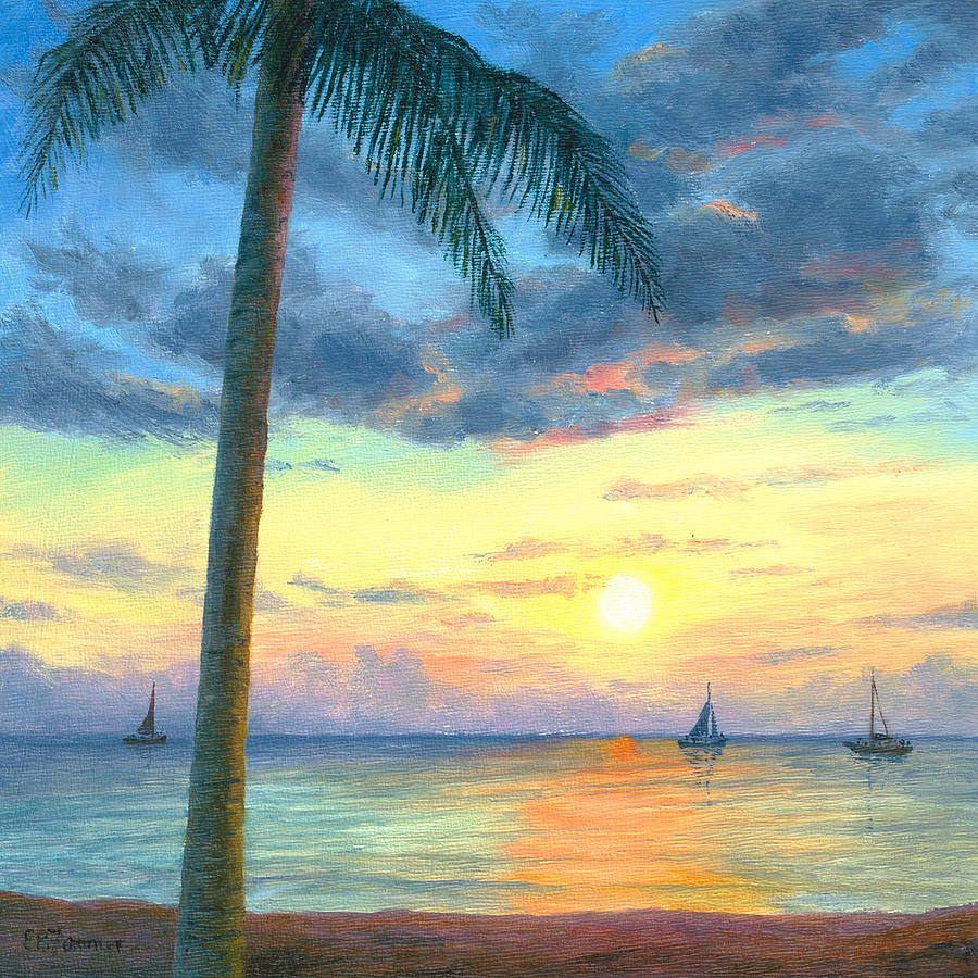 Sunset on Honolulu Beach Painting by Elaine Farmer