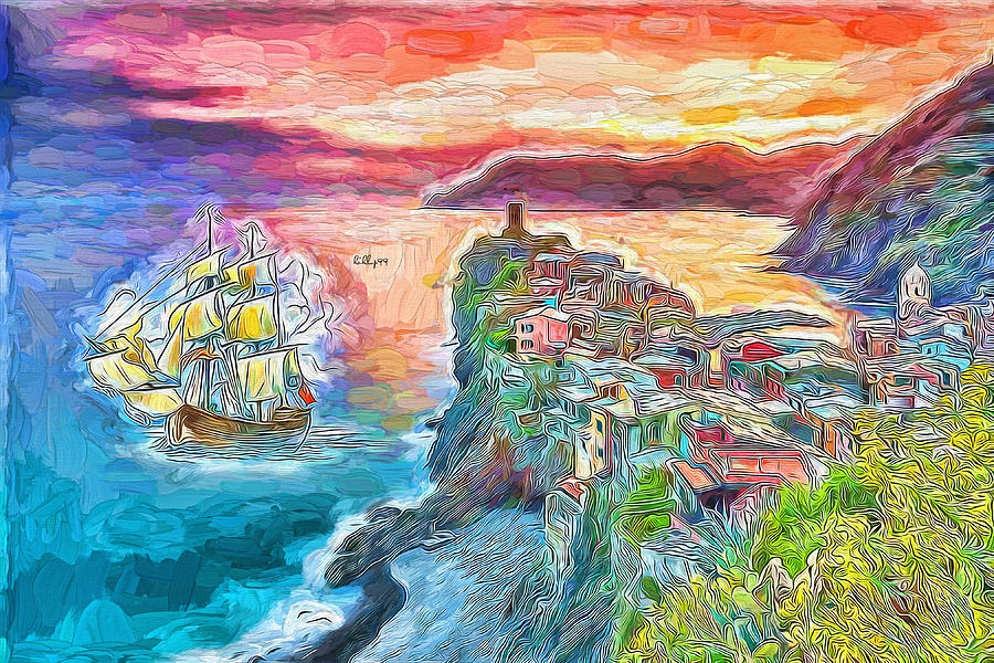Sunset on italian coast Painting by Nenad Vasic