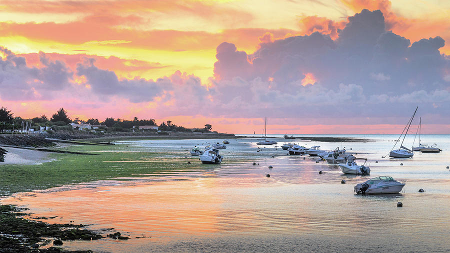 Sunset On La Flotte Harbour At Low Tide On The Ile De Re Photograph By Jy M