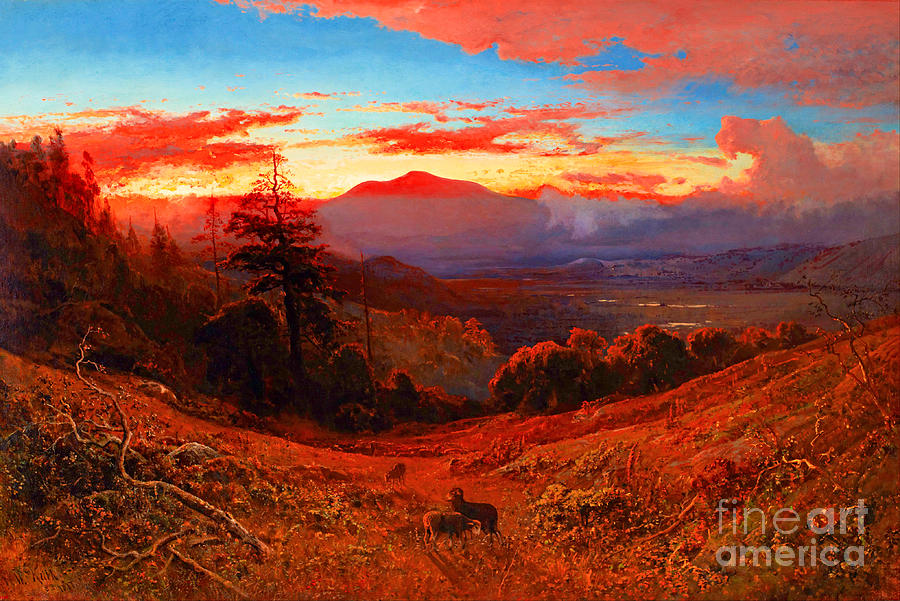 Sunset on Mt Diablo a k a Marin County Sunset 1877 Painting by Peter Ogden