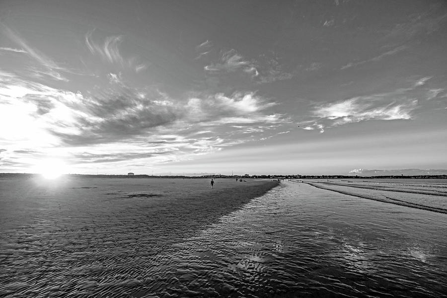 Sunset on Nahant Beach Nahant MA Black and White Photograph by Toby McGuire