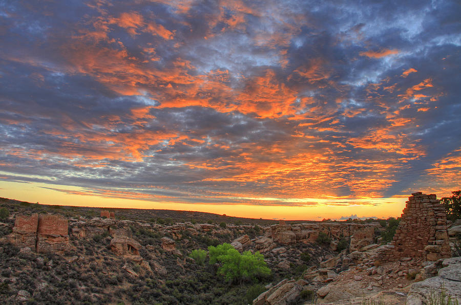 Sunset On Puebloan Ruins In Hovenweep Photograph by Matt Champlin