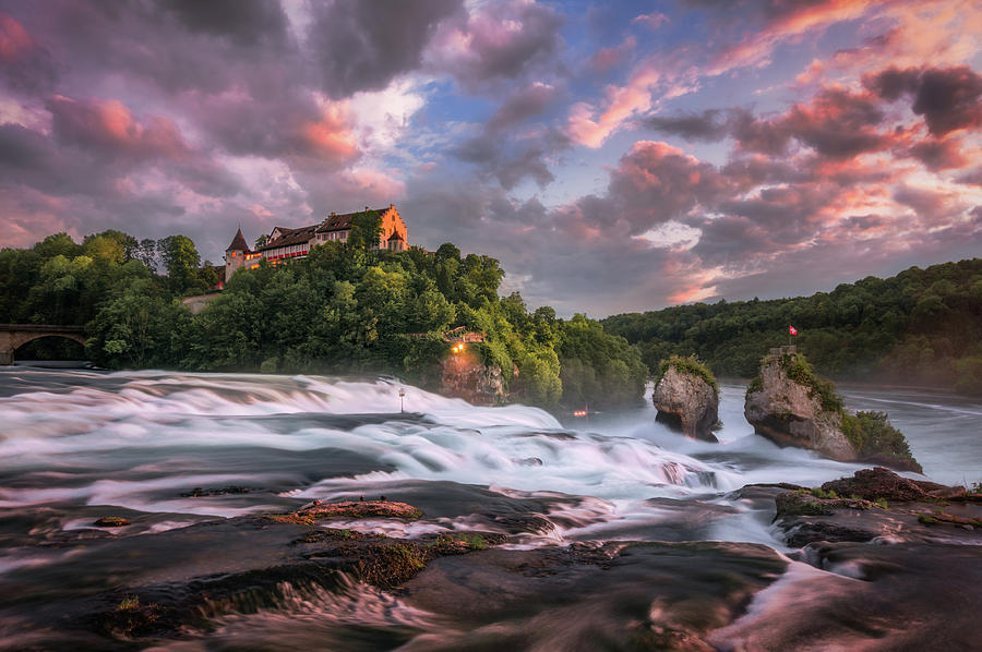 Sunset on Rhine Falls Photograph by Dmytro Korol