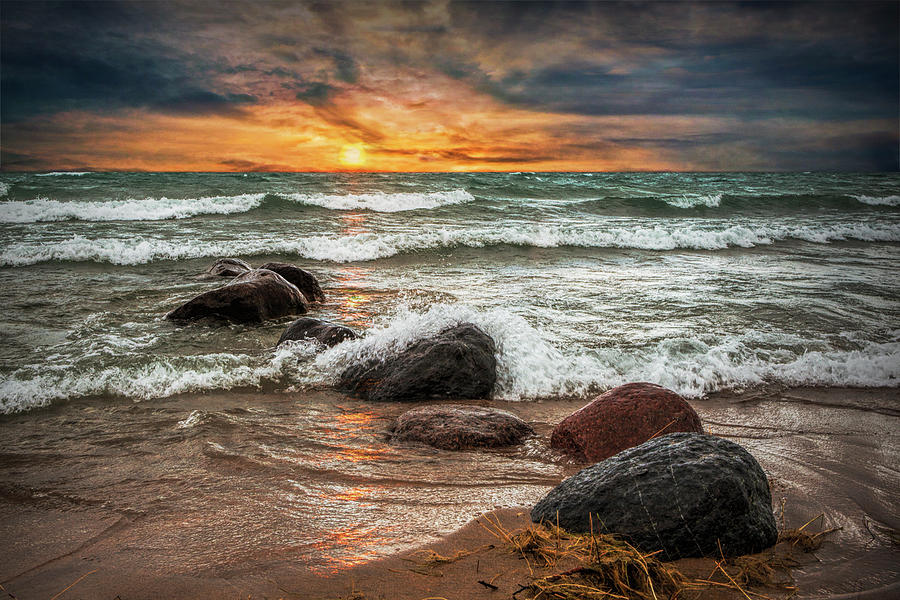 Sunset on Sturgeon Bay in Lake Michigan Photograph by Randall Nyhof