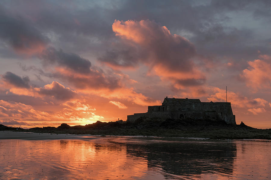 Sunset On The Beach And Fort National During Low Tide In Saint Malo Photograph