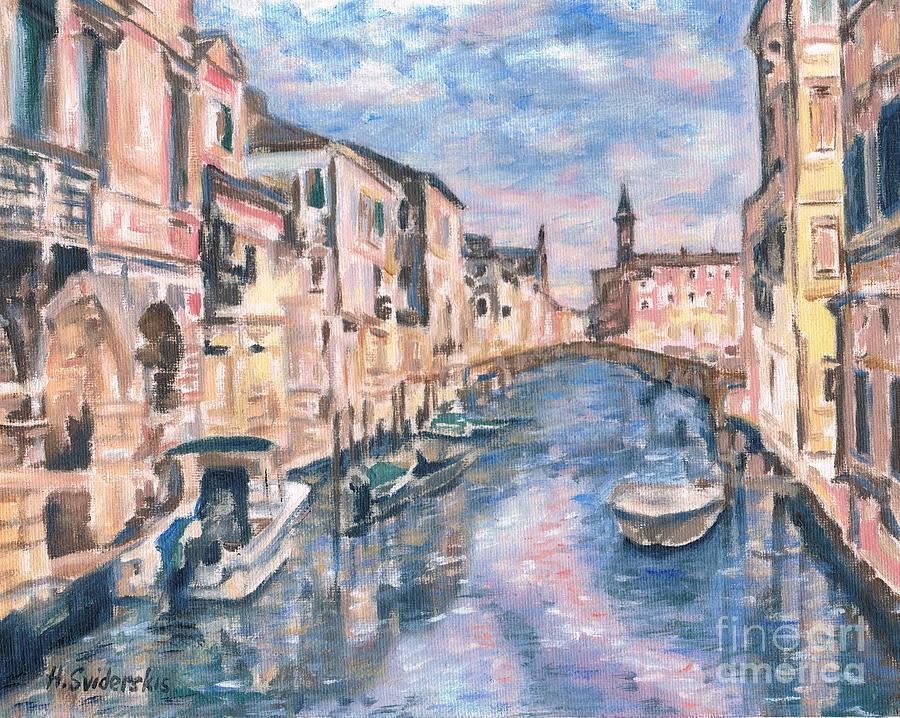 Sunset On Venice Canal Painting
