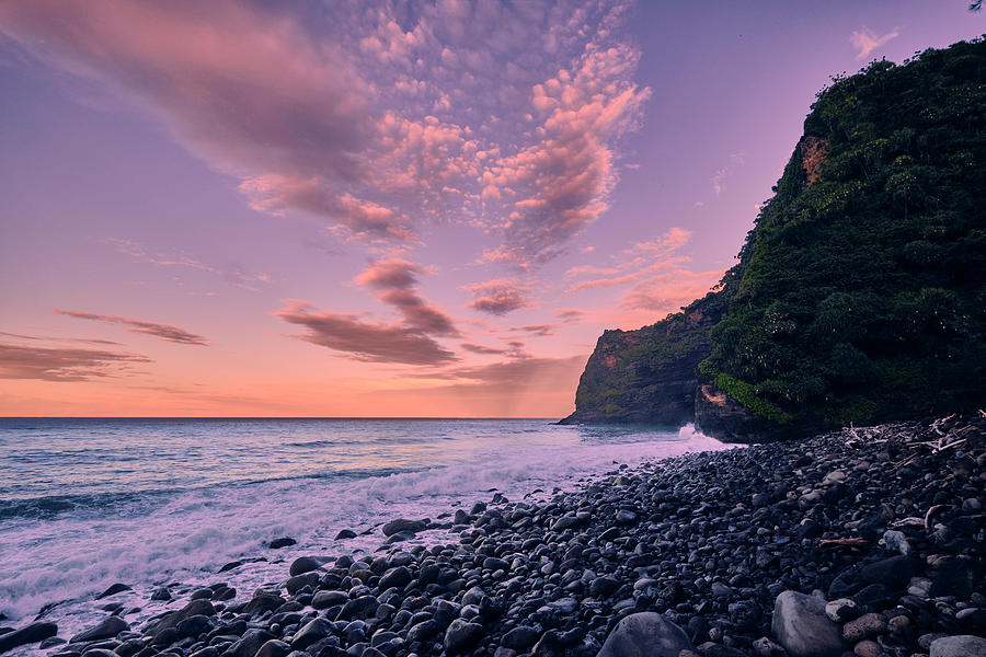 Sunset Photograph - Sunset Over A Rocky Beach On The Pololu Coast Of The Big Island Hawaii by Cavan Images
