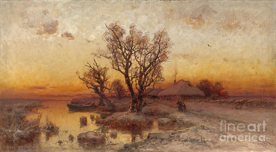 Sunset Over A Ukrainian Hamlet, 1915 Drawing by Heritage Images