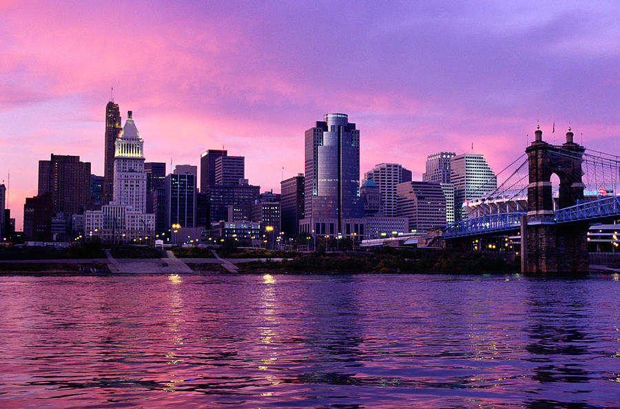 Sunset Over Cincinnati And The Ohio Photograph by Glen Allison