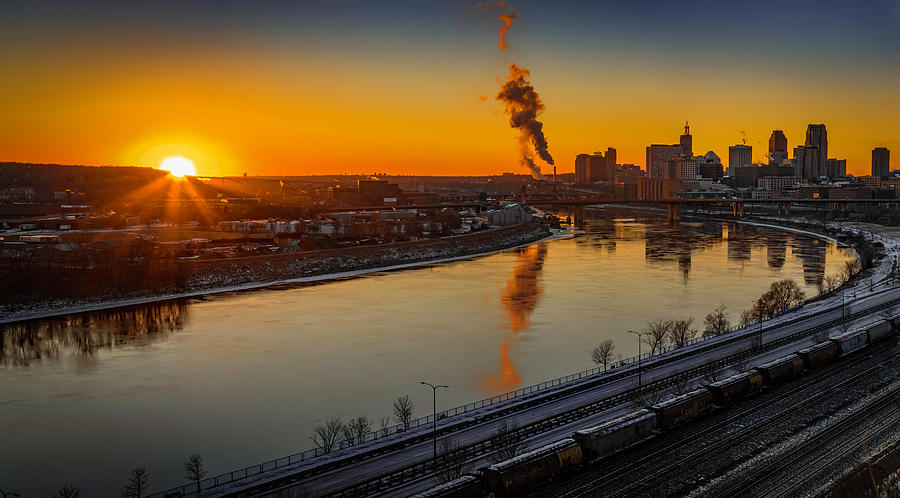 Sunset over Downtown Saint Paul and the Mississippi River Photograph by Kevin Argue
