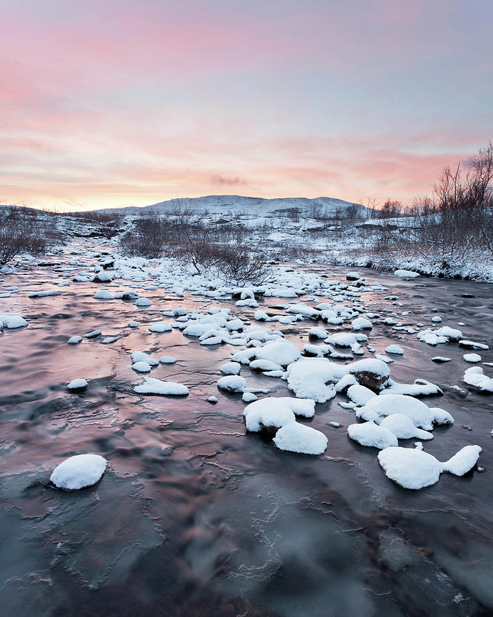 Sunset Over Freezing Stream In Finland Photograph by Esen Tunar Photography