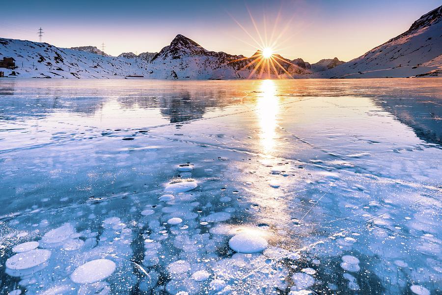 Sunset Over Frozen Lake Digital Art by Lucie Debelkova