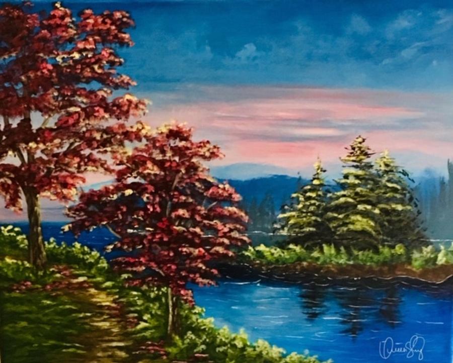 Sunset Over Gardner Lake Painting by Queen Gardner