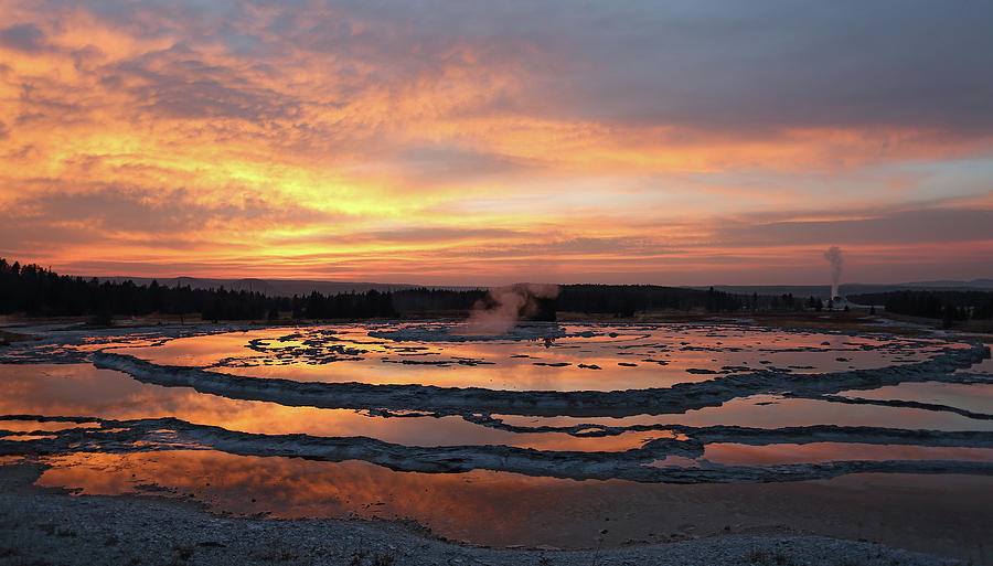 Sunset Over Great Fountain Geyser Photograph by Jean Clark