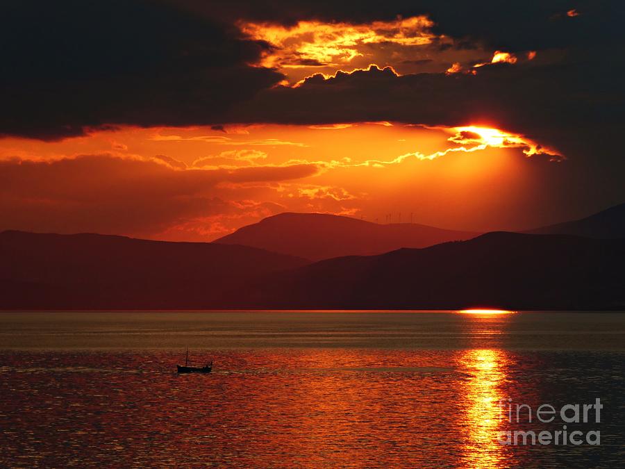 Sunset Photograph - Sunset over Hydra Island Greece by Amalia Suruceanu