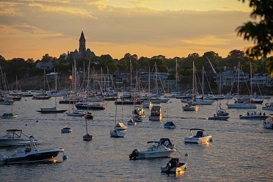 Sunset over Marblehead Harbor and Abbot Hall Chandler Hovey Park Photograph by Toby McGuire