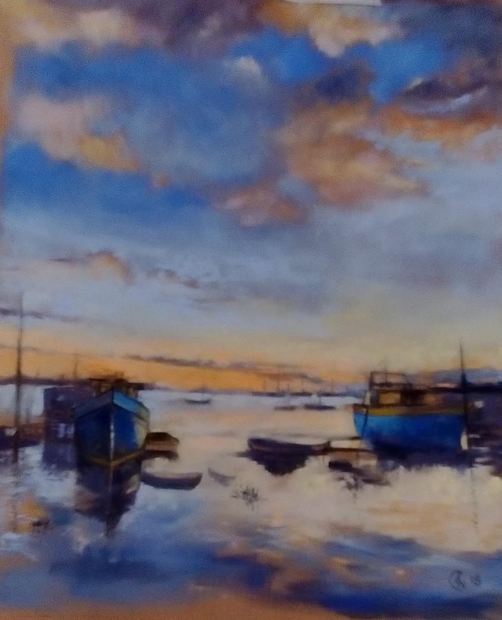 Sunset over Mersea Island Painting by Angelina Whittaker Cook