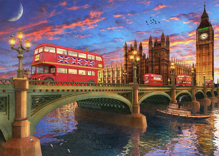 Boat Painting - Sunset Over Parliament (variant 1) by MGL Meiklejohn Graphics Licensing