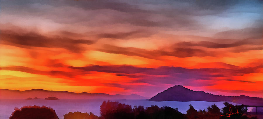 Sunset over Paros island Painting by George Rossidis