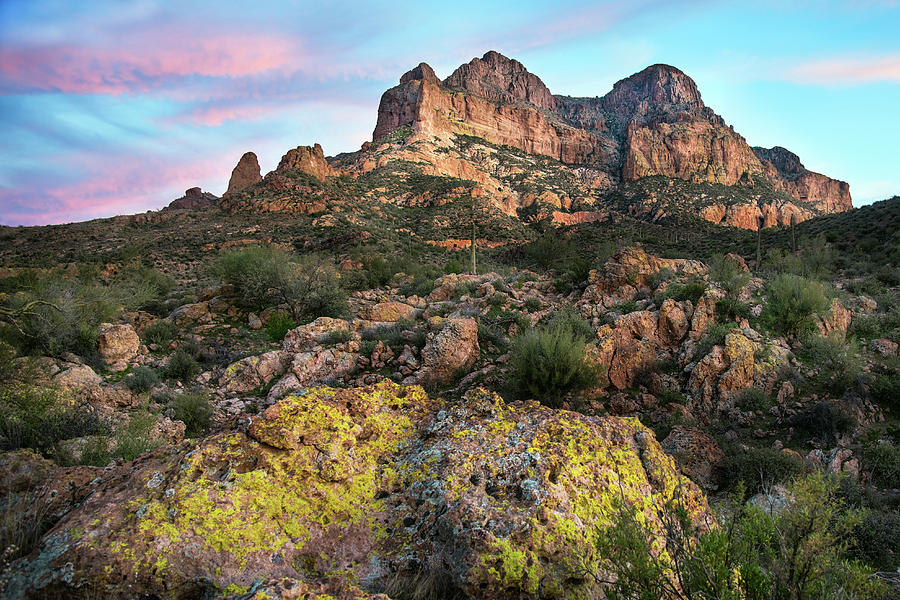 Sunset over Picketpost Mountain near Superior Arizona Photograph by Dave Dilli