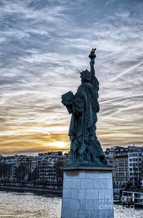 Sunset Over Replica Of The Liberty Statue In Paris Photograph By Ulysse Pixel