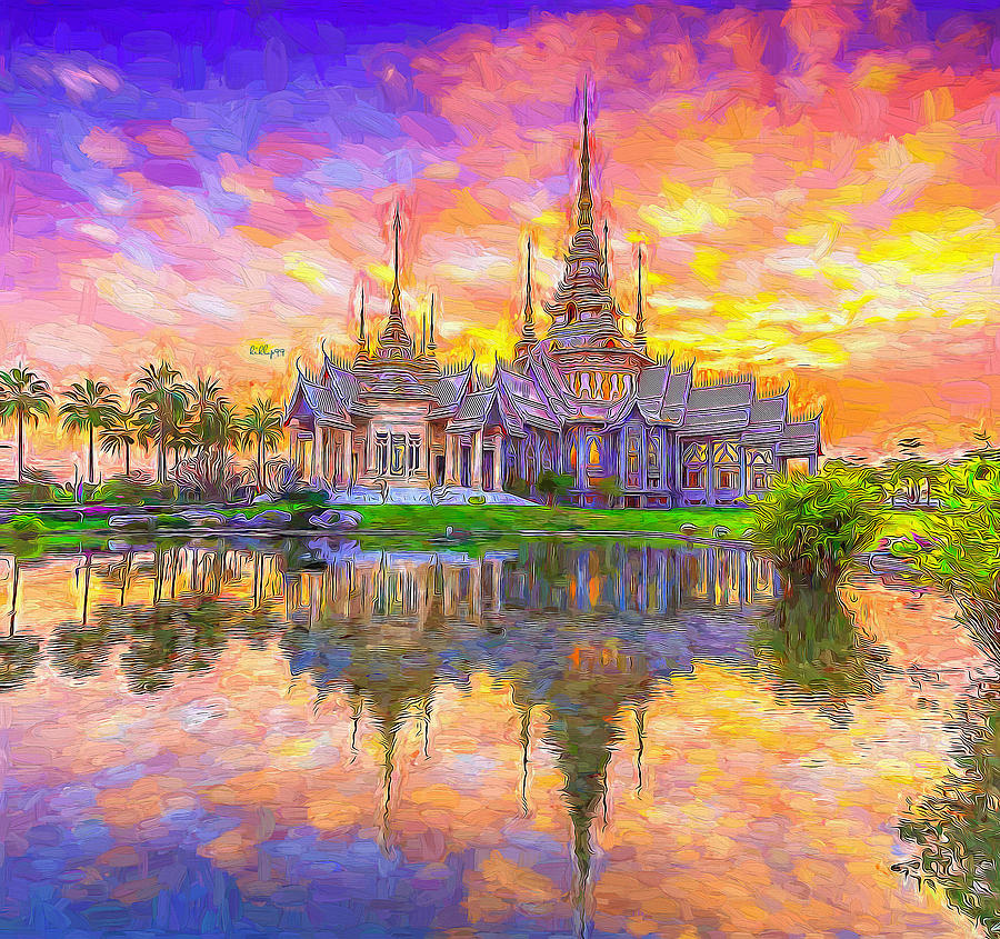 Nature Painting - Sunset over temple 2 by Nenad Vasic