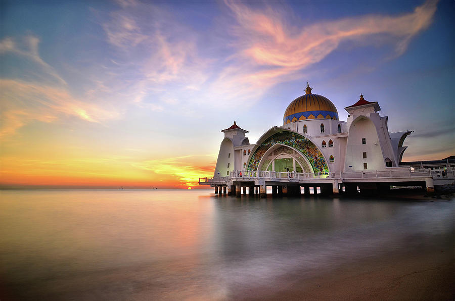 Sunset Over The Floating Mosque Photograph by Photography By Azrudin