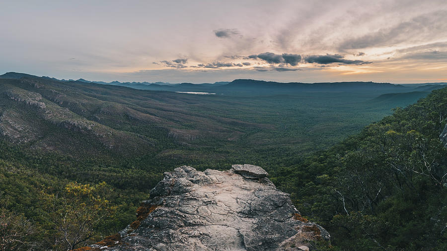 Sunset Over The Grampians Misty Valley And Lush Forest From The Top Of ...