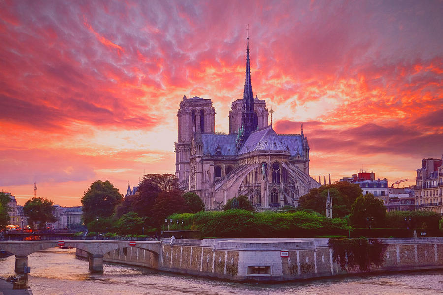 Sunset over the Notre Dame de Paris Photograph by Debra and Dave Vanderlaan