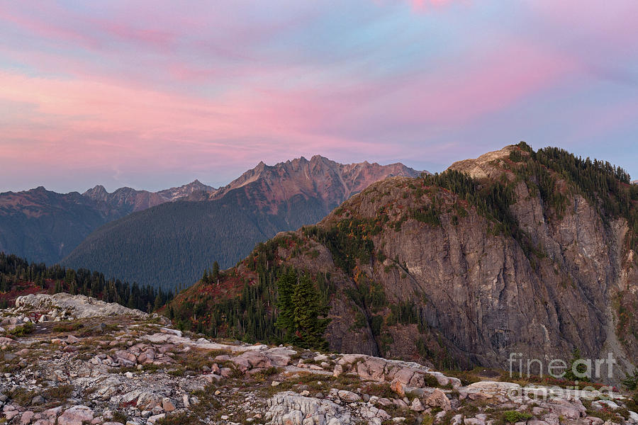 Sunset over the Shuksan Arm and Mount Sefrit in the North Cascad Photograph by Michael Russell