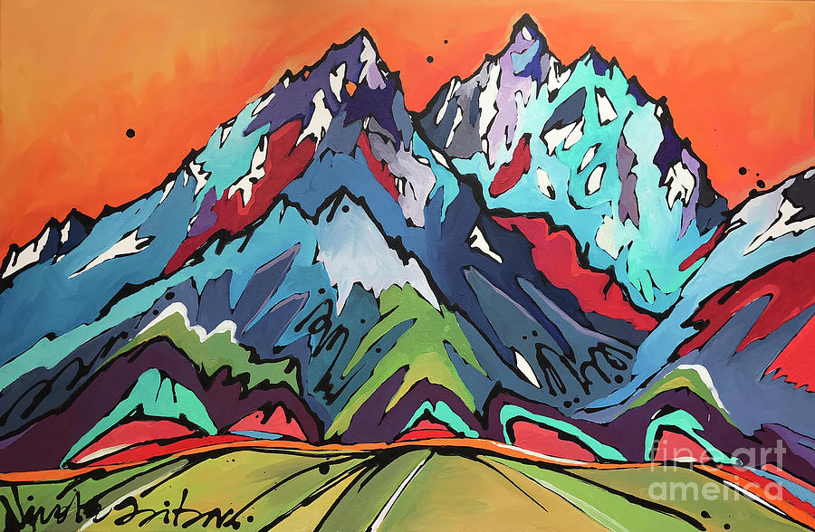 Sunset Over the Tetons Painting by Nicole Gaitan