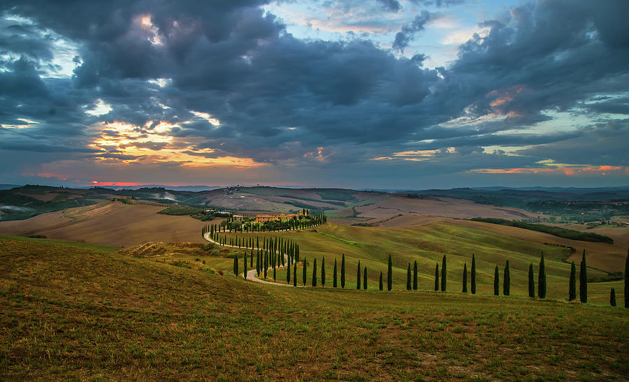 Sunset over Toscany fields Photograph by Jaroslaw Blaminsky