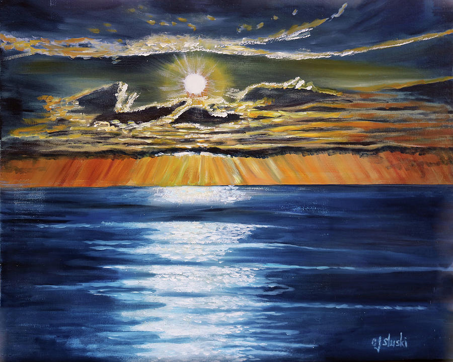Sunset Pacific Ocean Moods Painting by Carole Sluski